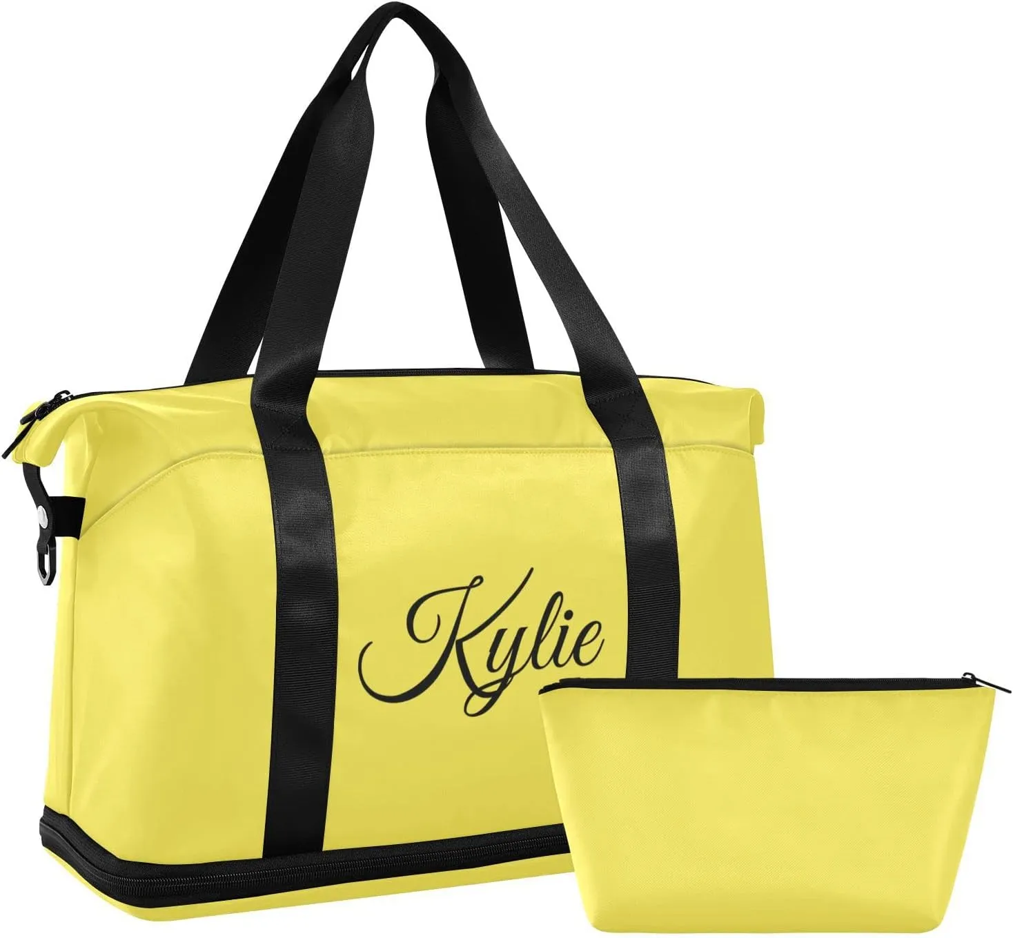 Yellow Custom Gym Bag for Women Men Personalized Duffel Bag with Shoe Compartment Weekender Bags Carry On Bag Overnight Bag for Gym Travel Yoga Sport Men Women