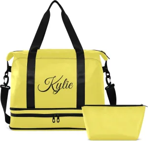 Yellow Custom Gym Bag for Women Men Personalized Duffel Bag with Shoe Compartment Weekender Bags Carry On Bag Overnight Bag for Gym Travel Yoga Sport Men Women