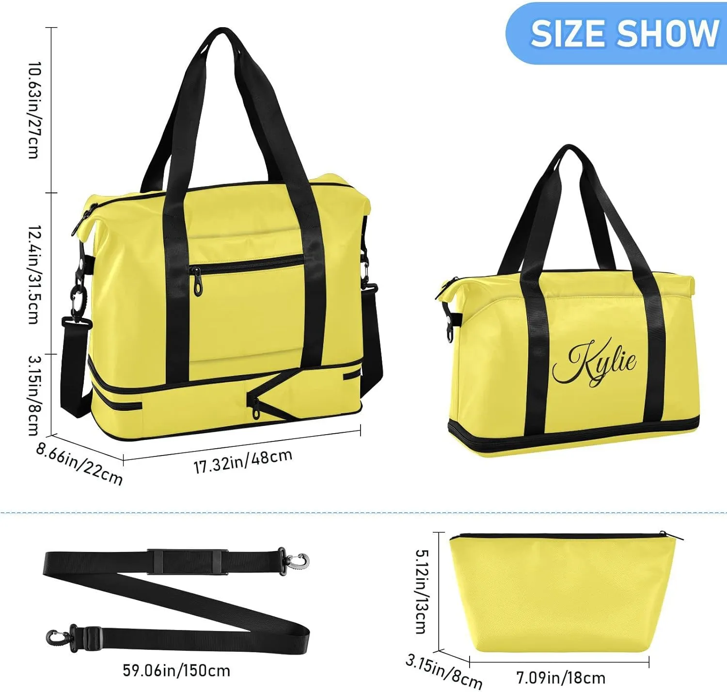 Yellow Custom Gym Bag for Women Men Personalized Duffel Bag with Shoe Compartment Weekender Bags Carry On Bag Overnight Bag for Gym Travel Yoga Sport Men Women