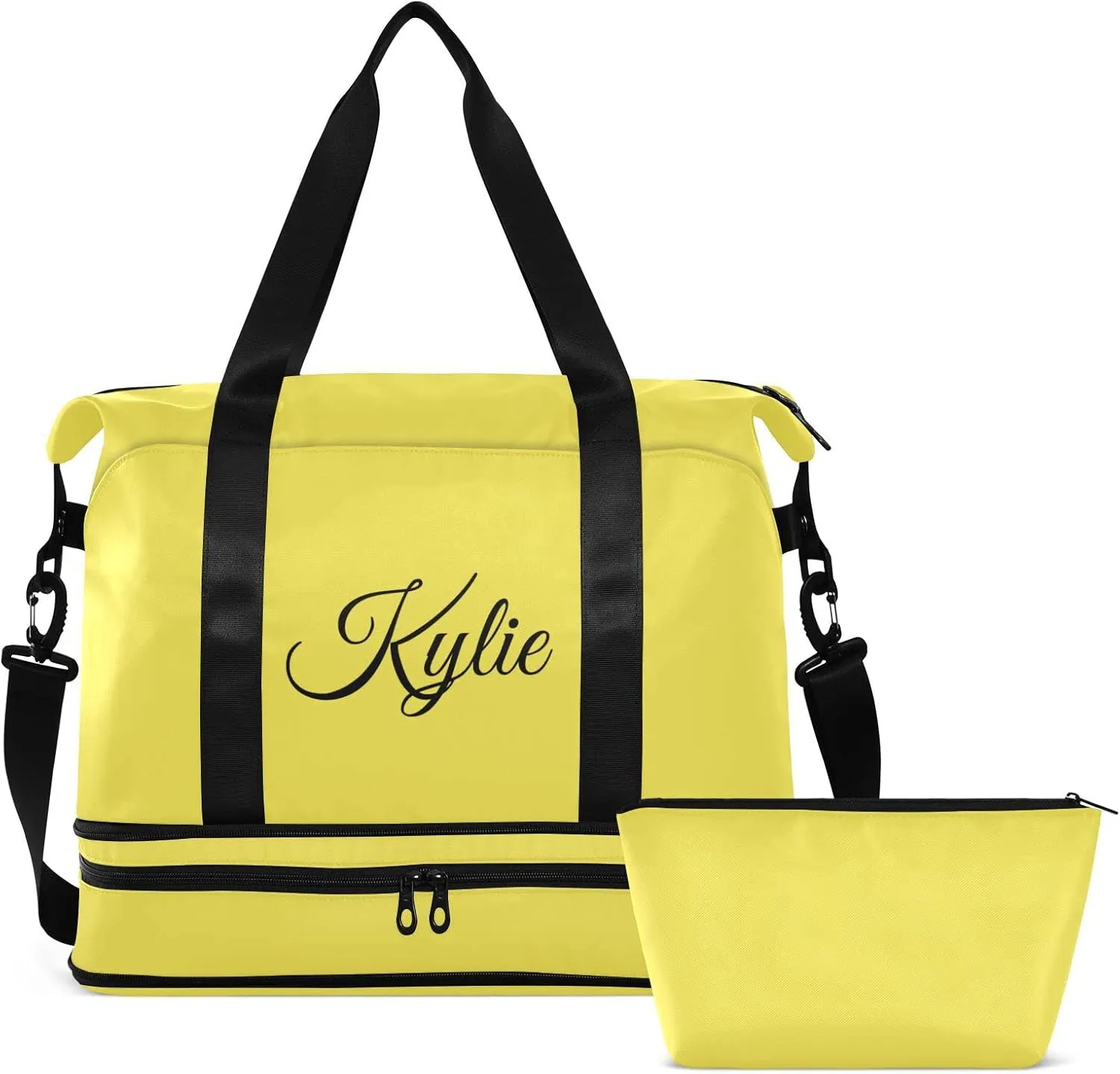 Yellow Custom Gym Bag for Women Men Personalized Duffel Bag with Shoe Compartment Weekender Bags Carry On Bag Overnight Bag for Gym Travel Yoga Sport Men Women