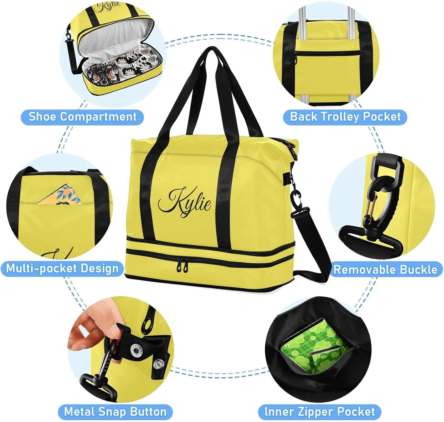 Yellow Custom Gym Bag for Women Men Personalized Duffel Bag with Shoe Compartment Weekender Bags Carry On Bag Overnight Bag for Gym Travel Yoga Sport Men Women