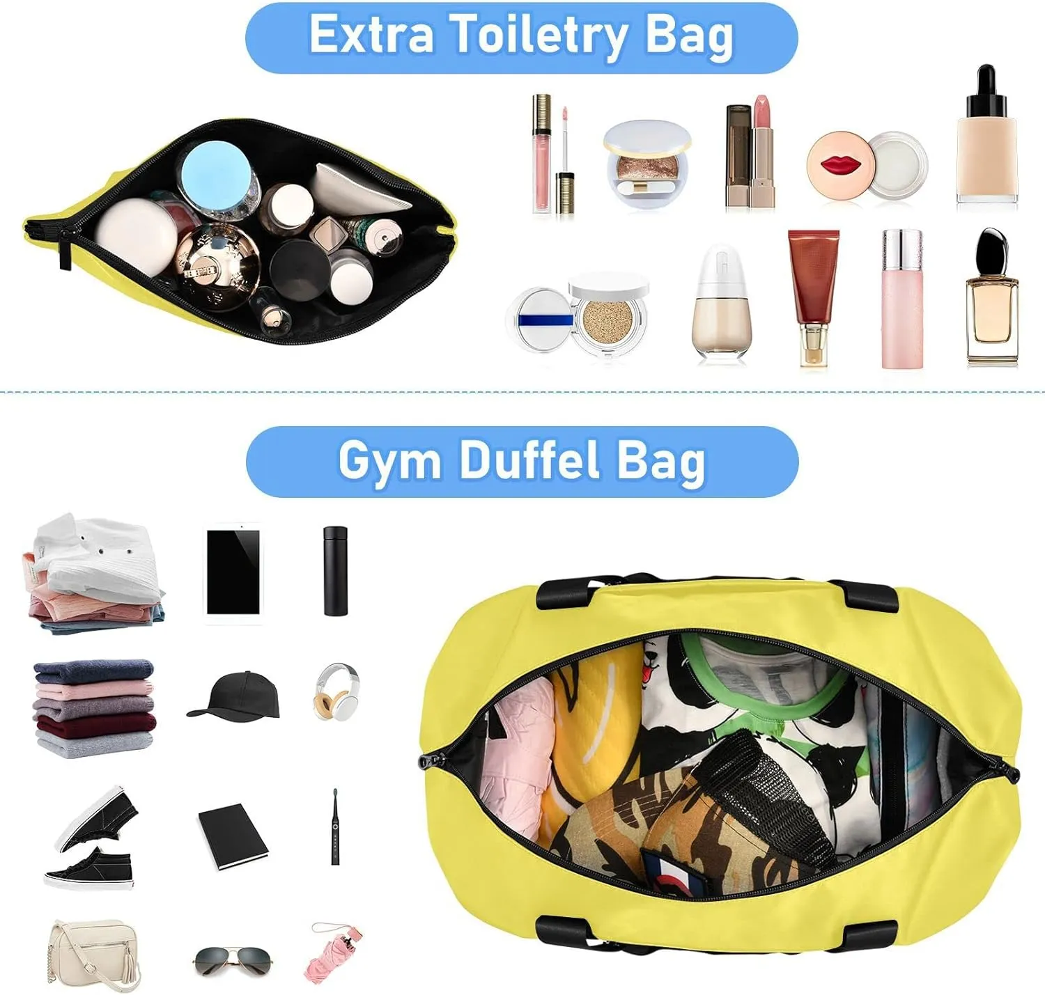 Yellow Custom Gym Bag for Women Men Personalized Duffel Bag with Shoe Compartment Weekender Bags Carry On Bag Overnight Bag for Gym Travel Yoga Sport Men Women