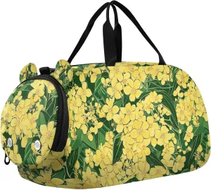 Yellow Elder Beauty Flowers Duffel Gym Bags with Shoes Compartment Large Capacity Travel Duffel Bag for Beach Swim Bags Pool Sports