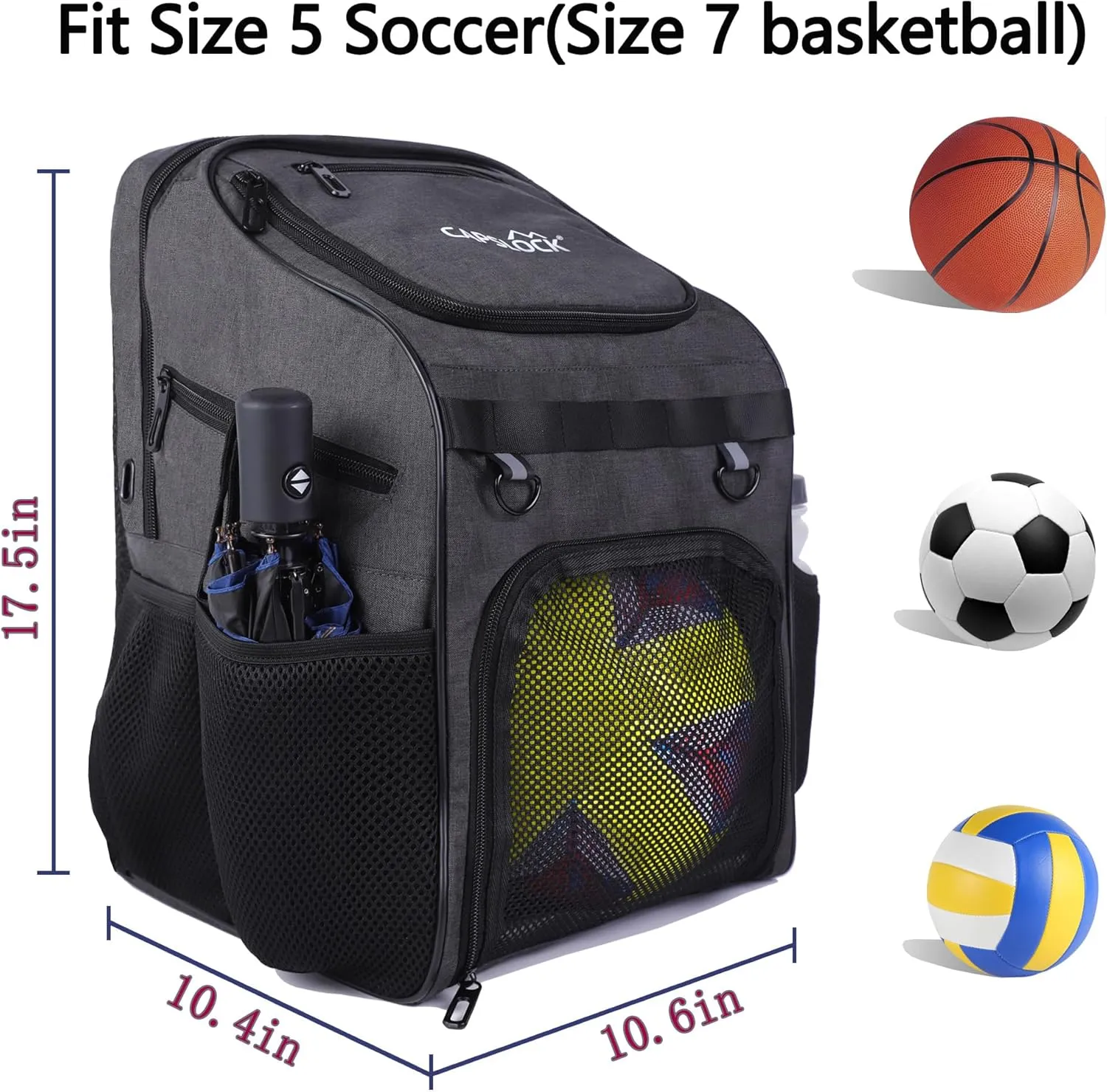 Youth Soccer Bag - Boys Girls Soccer Backpack & Bags for Basketball, Volleyball & Football | Includes Separate Cleat and Ball Compartment, and Convenient Fence Hook.