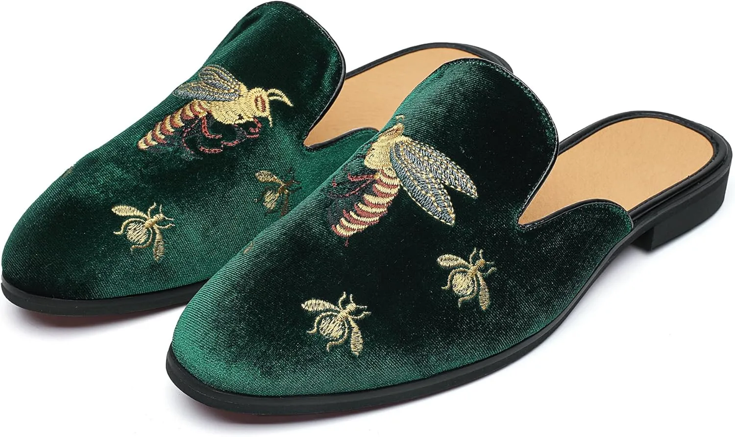 YYQL Mens Slippers with Arch Support Embroidered Leather Sandals for Men Slip On House Shoes with Indoor Outdoor Anti-Skid Rubber Sole Size 7-13