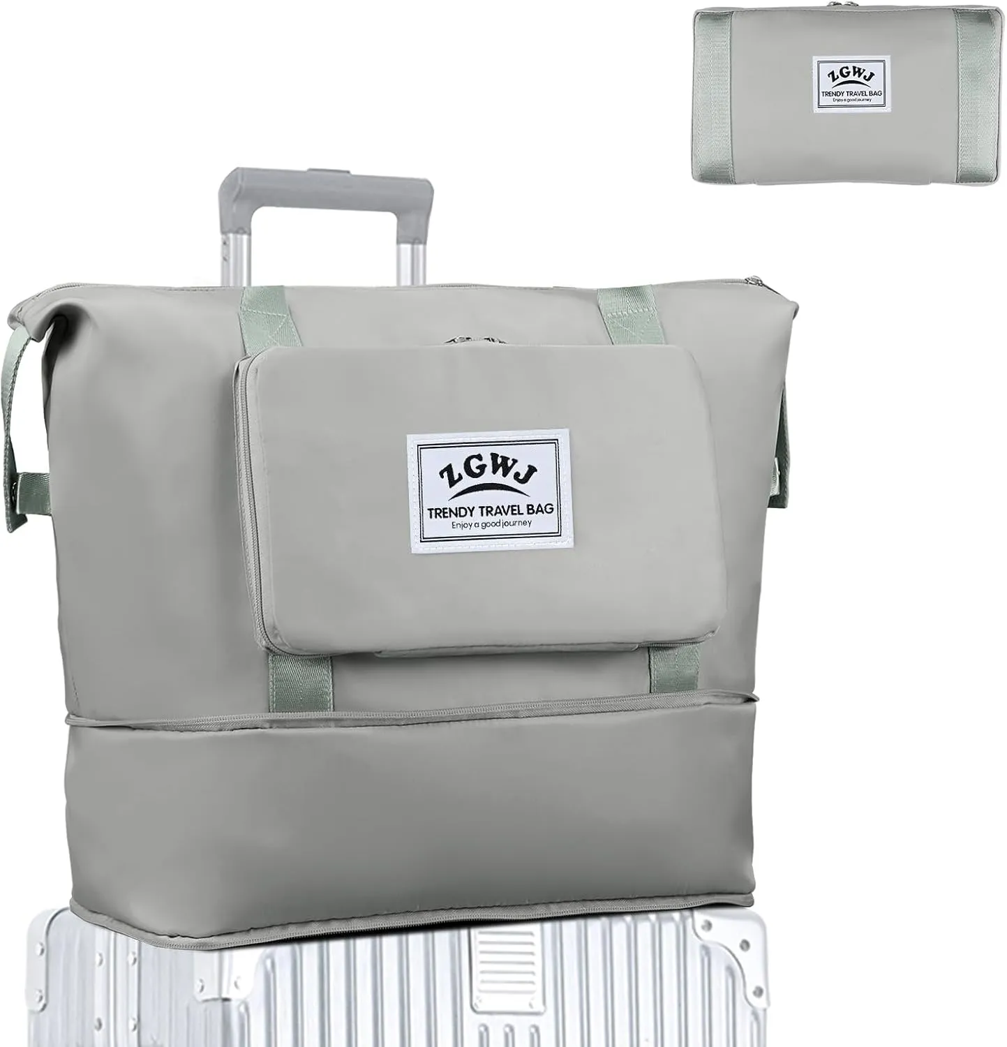 ZGWJ Travel Tote Bags, Expandable Overnight Weekender Bag for Women Foldable Carry-On