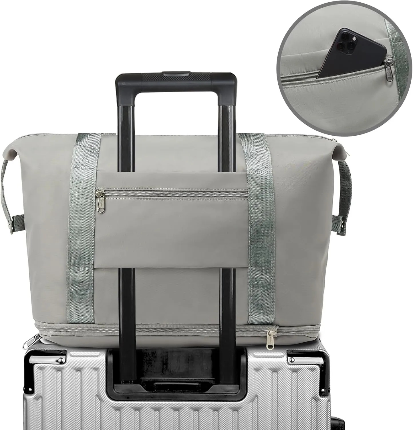 ZGWJ Travel Tote Bags, Expandable Overnight Weekender Bag for Women Foldable Carry-On